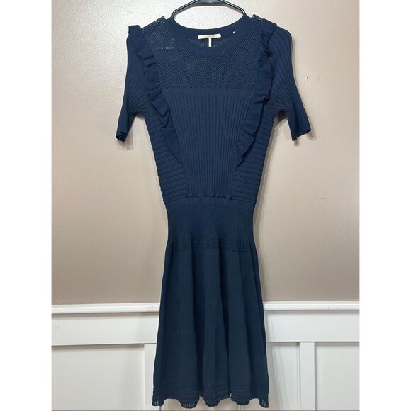 NWOT Ruffle Trim Pointelle Night Melange Fit & Flare Yoke Dress Women's Small - Picture 3 of 13